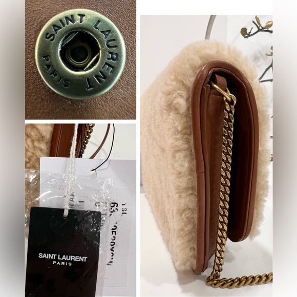 SAINT LAURENT Monogram shearling-paneled wallet on chain - Picture 10 of 12